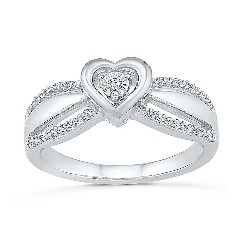 Womens 1/10 CT. T.W. Natural White Diamond Sterling Silver Heart Side Stone Promise Ring