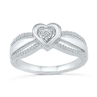 Womens 1/10 CT. T.W. Natural White Diamond Sterling Silver Heart Side Stone Promise Ring
