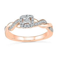 Promise My Love Womens 1/ CT. T.W. Natural White Diamond 10K Gold Cushion Side Stone Ring
