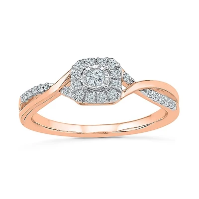 Promise My Love Womens 1/5 CT. Natural White Diamond 10K Gold Cushion Crossover Halo Ring