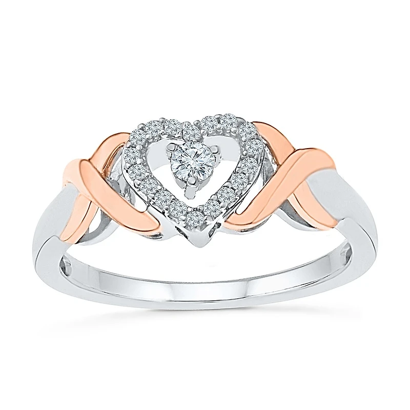 Promise My Love Womens 1/6 CT. T.W. Natural White Diamond 10K Rose Gold Over Silver Heart Ring