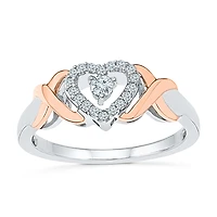 Promise My Love Womens 1/6 CT. T.W. Natural White Diamond 10K Rose Gold Over Silver Heart Ring