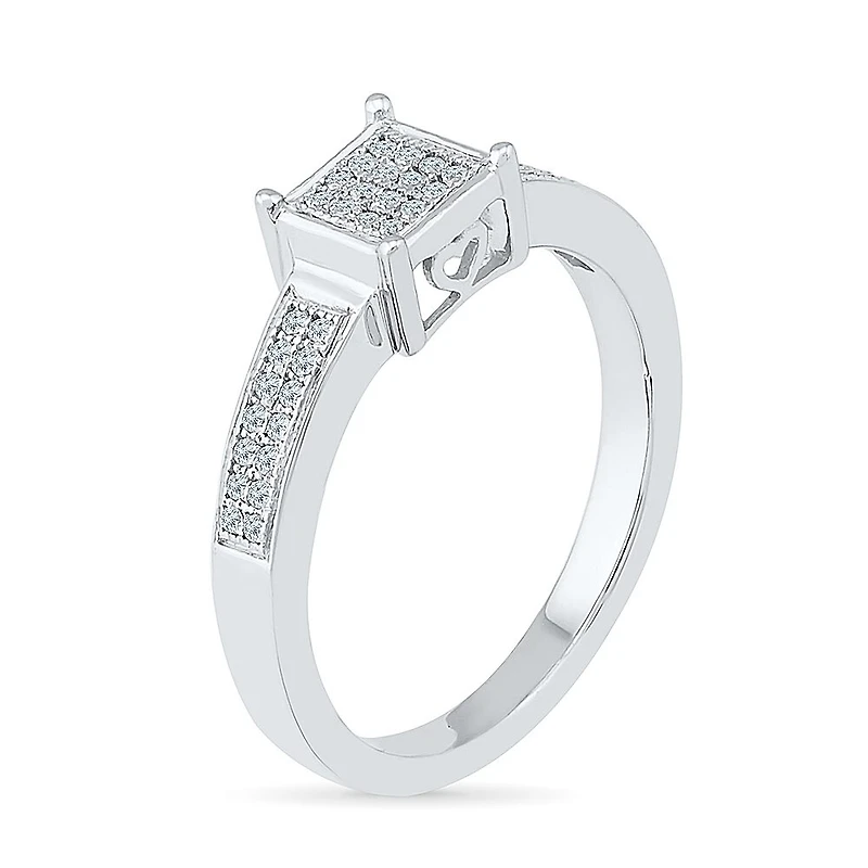 Womens 1/6 CT. T.W. Natural White Diamond Sterling Silver Side Stone Promise Ring