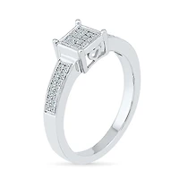 Womens 1/6 CT. T.W. Natural White Diamond Sterling Silver Side Stone Promise Ring