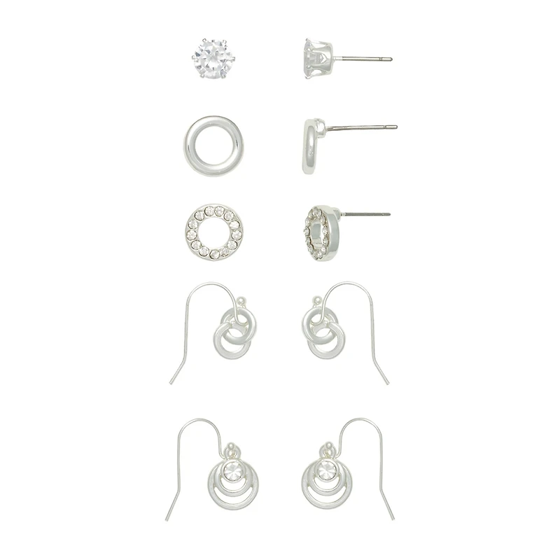 Mixit Womens Cubic Zirconia Round 5 Pair Earring Set