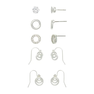 Mixit Womens Cubic Zirconia Round 5 Pair Earring Set