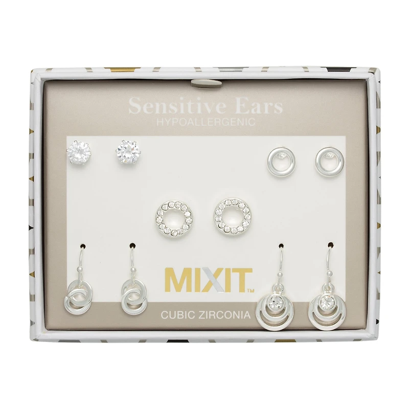 Mixit Womens Cubic Zirconia Round 5 Pair Earring Set