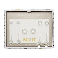 Mixit Womens Cubic Zirconia Round 5 Pair Earring Set