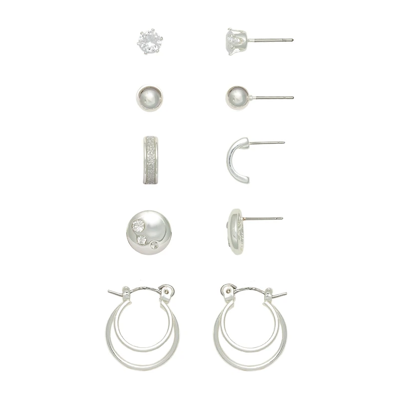Mixit Womens Cubic Zirconia Round Hypoallergenic 5 Pair Earring Set