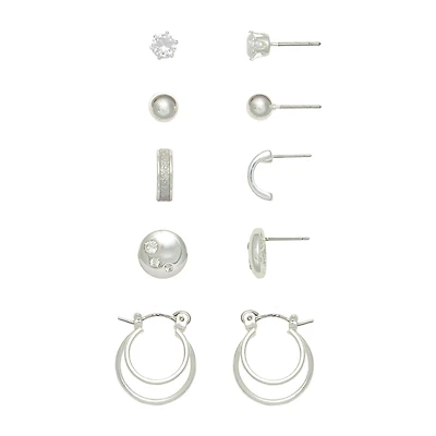 Mixit Womens Cubic Zirconia Round Hypoallergenic 5 Pair Earring Set