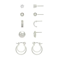 Mixit Womens Cubic Zirconia Round Hypoallergenic 5 Pair Earring Set