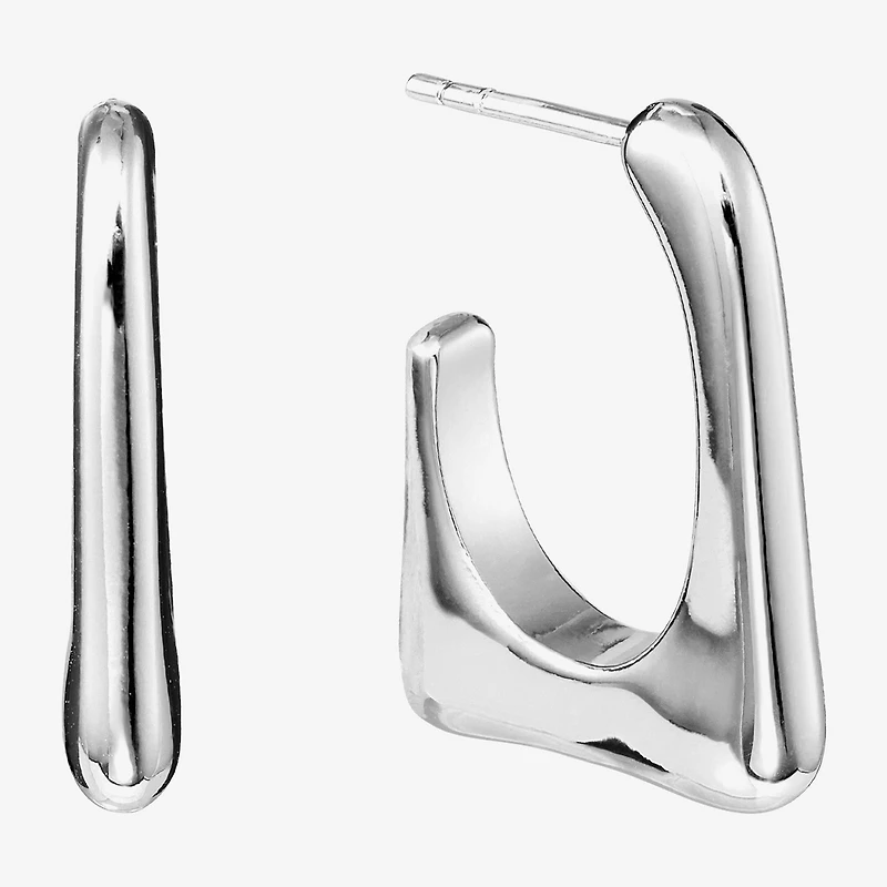 Silver Reflections Womens 23.3mm Rectangular Hoop Earrings