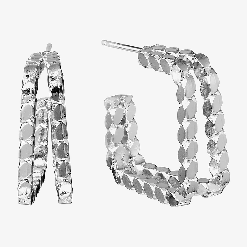 Silver Reflections Double Womens 20.1mm Square Hoop Earrings