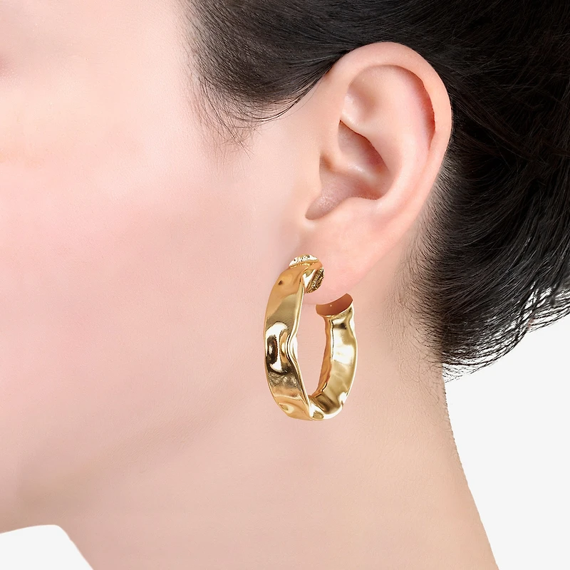 Silver Reflections Hammered Womens 24K Gold Over Brass 36.8mm Hoop Earrings