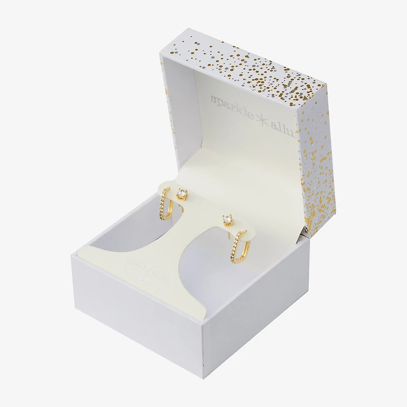 Sparkle Allure Womens Cubic Zirconia 24K Gold Over Brass 2 Pair Earring Set