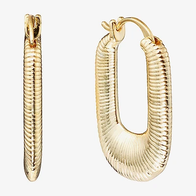 Silver Reflections Textured Womens 14K Gold Over Brass 29.4mm Square Hoop Earrings