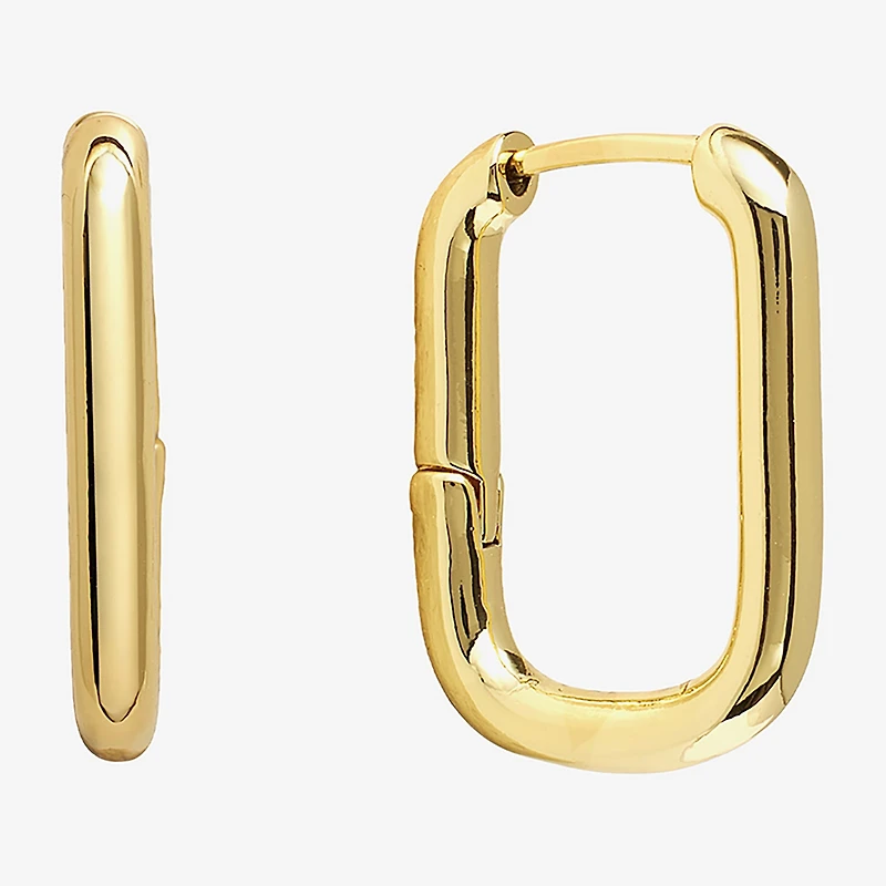 Silver Reflections Womens 14K Gold Over Brass 24.3mm Rectangular Hoop Earrings