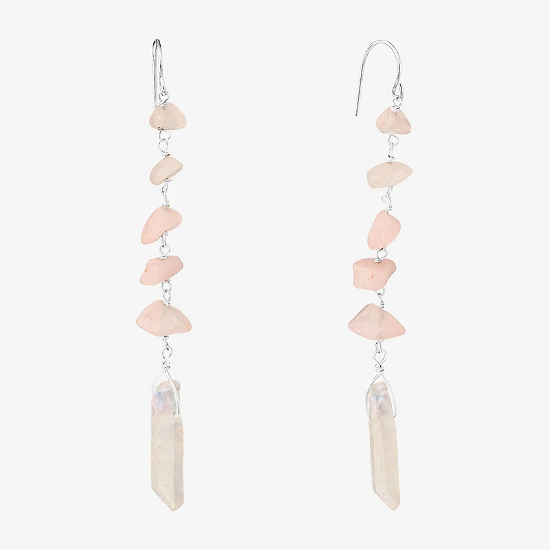 Sparkle Allure Womens Pink Quartz Pure Silver Over Brass Drop Earrings