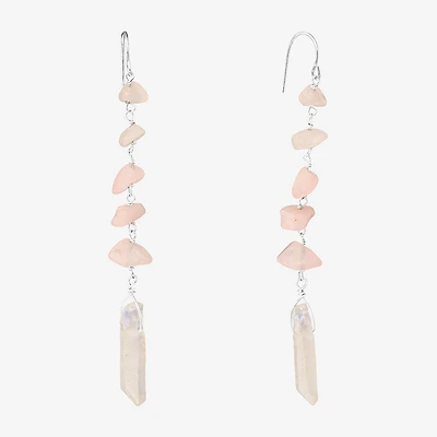 Sparkle Allure Womens Pink Quartz Pure Silver Over Brass Drop Earrings