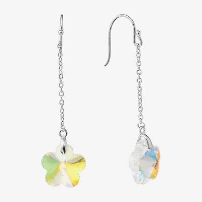 Silver Treasures Womens Pink Crystal Sterling Silver Flower Drop Earrings