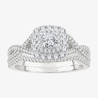 Signature By Modern Bride Womens 3/4 CT. T.W. Natural White Diamond 10K Gold Cushion Bridal Set