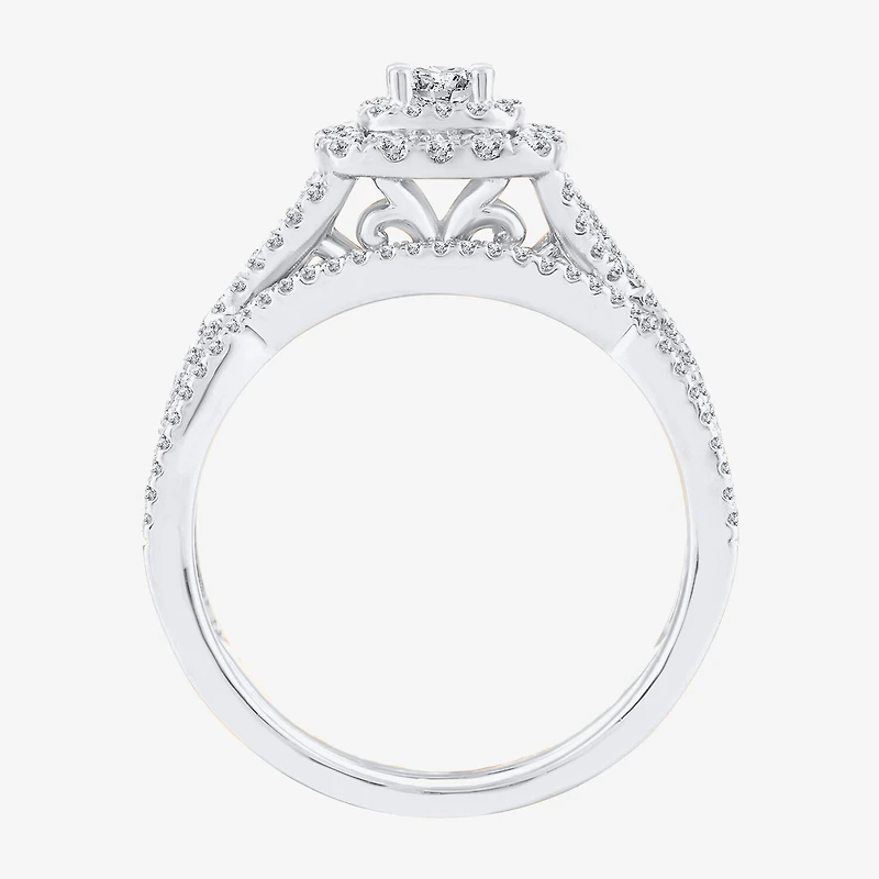 Signature By Modern Bride Womens 3/4 CT. T.W. Natural White Diamond 10K Gold Cushion Bridal Set