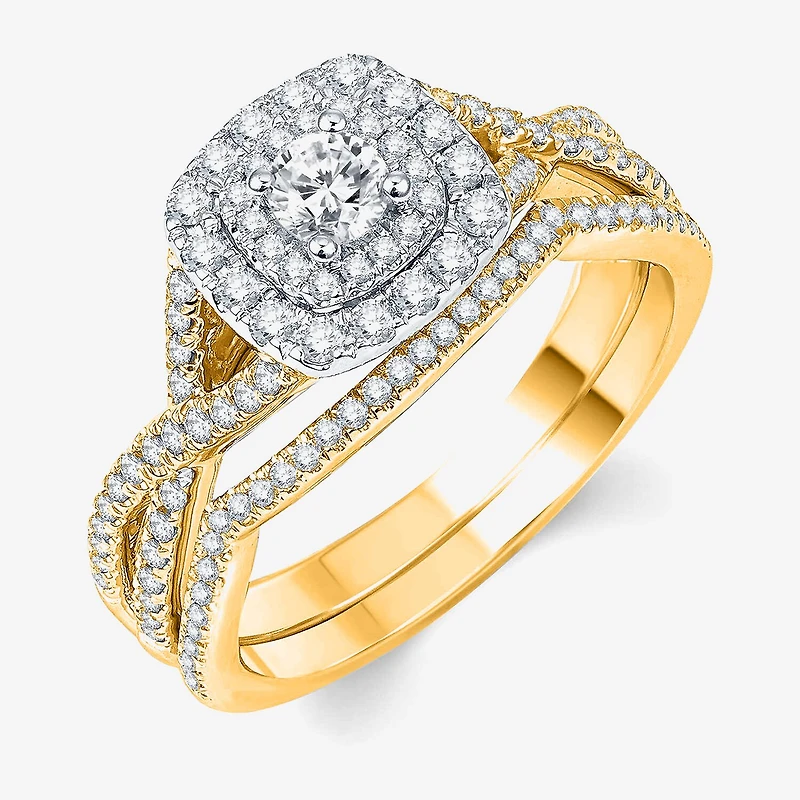 Signature By Modern Bride Womens 3/4 CT. T.W. Natural White Diamond 10K Gold Cushion Bridal Set