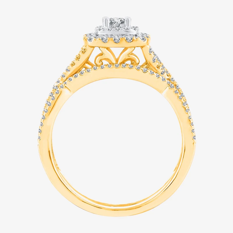 Signature By Modern Bride Womens 3/4 CT. T.W. Natural White Diamond 10K Gold Cushion Bridal Set