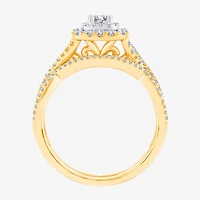 Signature By Modern Bride Womens 3/4 CT. T.W. Natural White Diamond 10K Gold Cushion Bridal Set