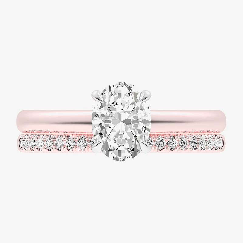 (G / Vs2-Si1) Womens 1 1/4 CT. T.W. Lab Grown White Diamond 14K Gold Oval Solitaire Bridal Set