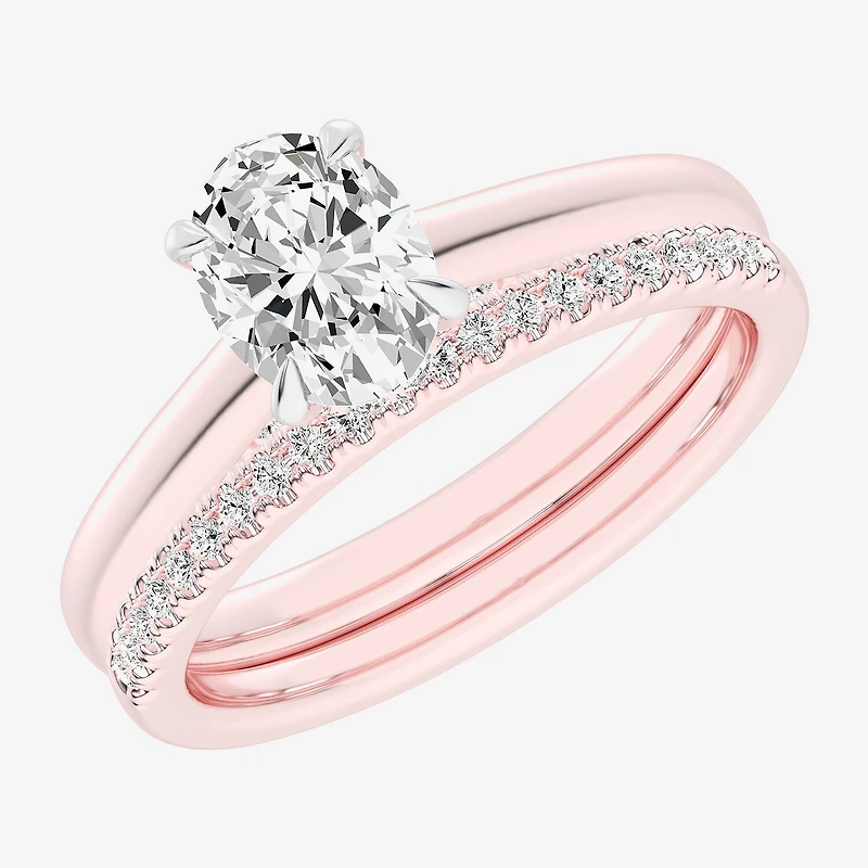 (G / Vs2-Si1) Womens 1 1/4 CT. T.W. Lab Grown White Diamond 14K Gold Oval Solitaire Bridal Set