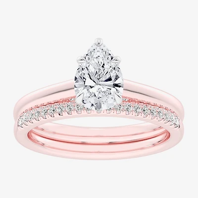 (G / Vs2-Si1) Womens 1 1/4 CT. T.W. Lab Grown White Diamond 14K Gold Pear Solitaire Bridal Set