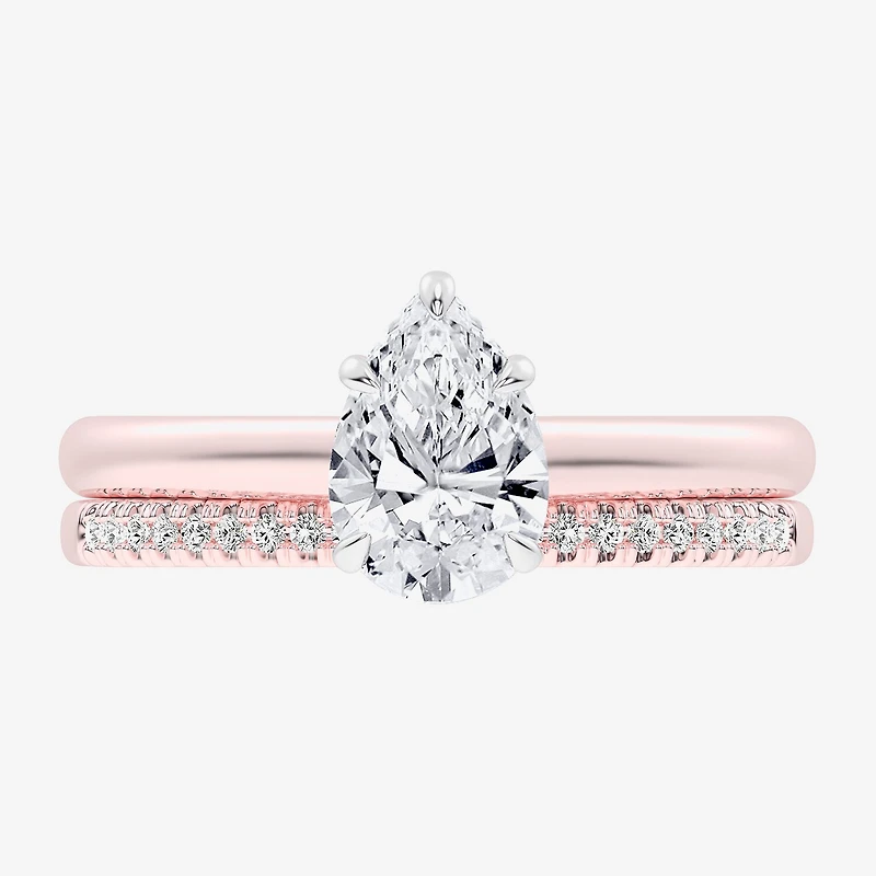 (G / Vs2-Si1) Womens 1 1/4 CT. T.W. Lab Grown White Diamond 14K Gold Pear Solitaire Bridal Set