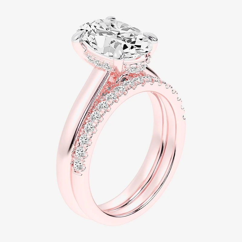 (G-H / Vs2-Si1) Womens 3 1/2 CT. T.W Lab Grown White Diamond 14K Gold Oval Solitaire Bridal Set