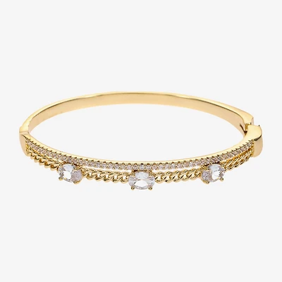 Sparkle Allure Womens Cubic Zirconia 14K Gold Over Brass Oval Round Bangle Bracelet