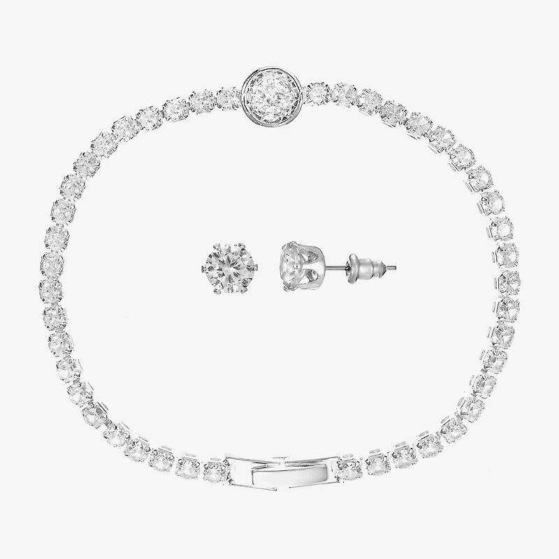 Sparkle Allure Light Up Box Womens Cubic Zirconia Pure Silver Over Brass Round 2-pc. Jewelry Set