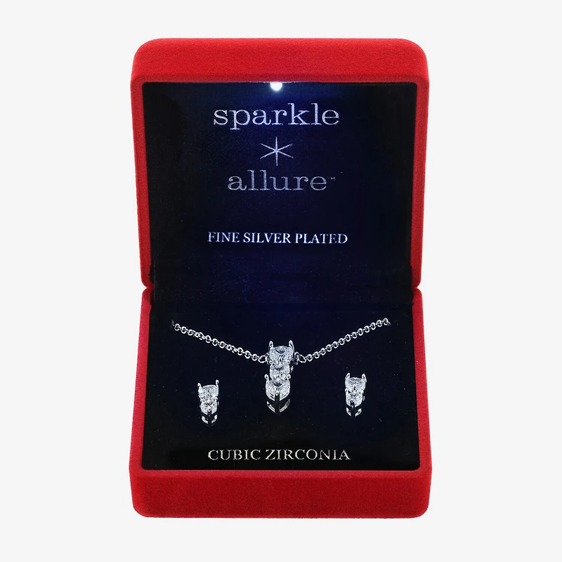 Sparkle Allure Light Up Box Womens Cubic Zirconia Pure Silver Over Brass Heart 2-pc. Jewelry Set