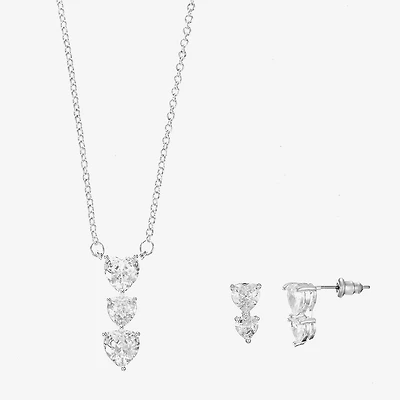 Sparkle Allure Light Up Box Womens Cubic Zirconia Pure Silver Over Brass Heart 2-pc. Jewelry Set