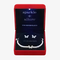 Sparkle Allure Light Up Box Womens Cubic Zirconia Pure Silver Over Brass Butterfly 2-pc. Jewelry Set