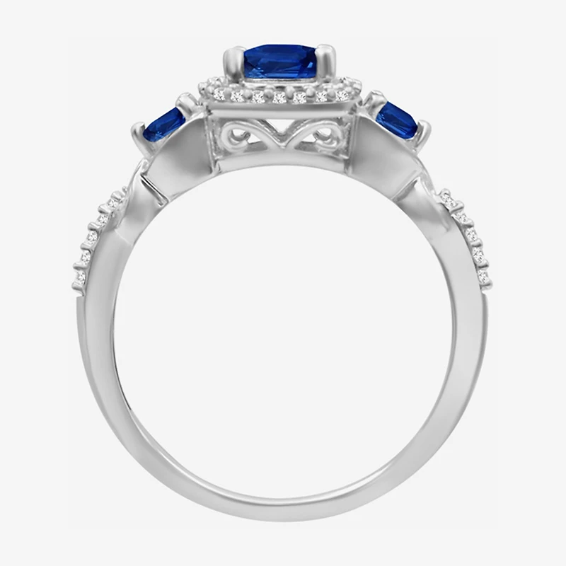 Womens Gemstone & 1/10 CT. T.W. Natural Diamond 10K Gold Round 3-Stone Cocktail Ring