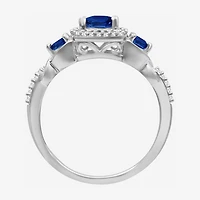 Womens Gemstone & 1/10 CT. T.W. Natural Diamond 10K Gold Round 3-Stone Cocktail Ring