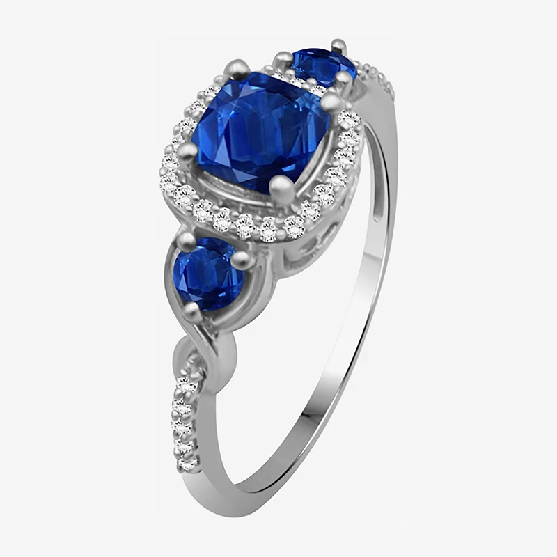 Womens Gemstone & 1/10 CT. T.W. Natural Diamond 10K Gold Round 3-Stone Cocktail Ring