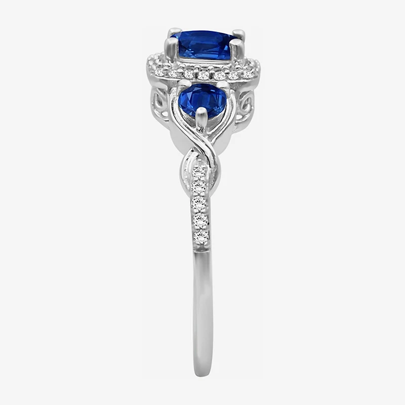 Womens Gemstone & 1/10 CT. T.W. Natural Diamond 10K Gold Round 3-Stone Cocktail Ring
