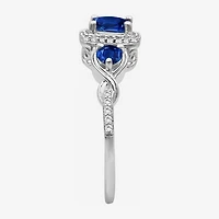 Womens Gemstone & 1/10 CT. T.W. Natural Diamond 10K Gold Round 3-Stone Cocktail Ring