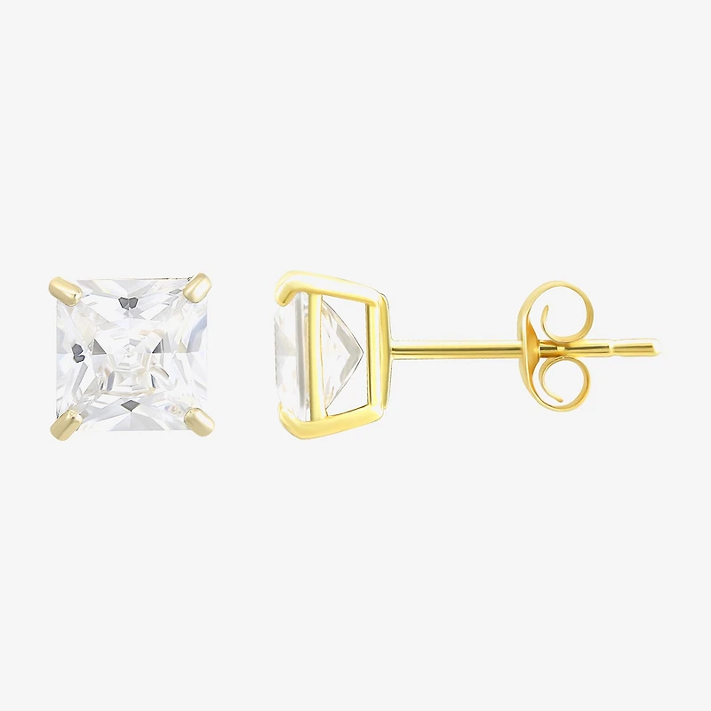 Princess-Cut Cubic Zirconia 10K Gold Stud Earrings