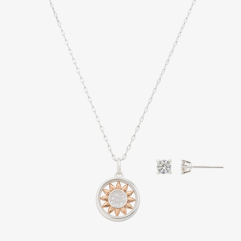 Footnotes Sunflower Womens Cubic Zirconia 14K Gold Over Brass Pure Silver Over Brass Flower 2-pc. Jewelry Set