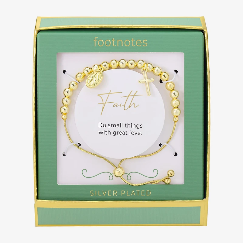 Footnotes Faith Virgin Mary Womens Cubic Zirconia 14K Gold Over Brass Cross Bolo Bracelet