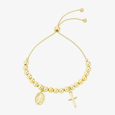 Footnotes Faith Virgin Mary Womens Cubic Zirconia 14K Gold Over Brass Cross Bolo Bracelet