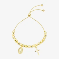 Footnotes Faith Virgin Mary Womens Cubic Zirconia 14K Gold Over Brass Cross Bolo Bracelet