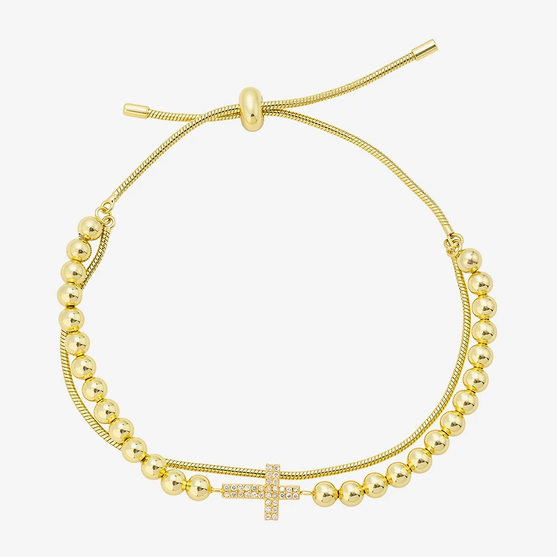 Footnotes Faith Womens Cubic Zirconia 14K Gold Over Brass Cross Bolo Bracelet